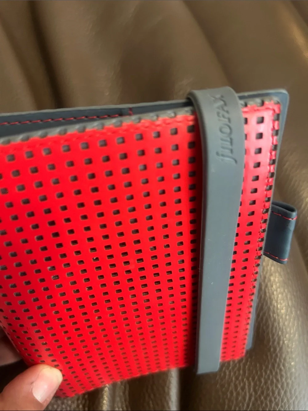 filoFAX Red Perforated Notebook with Gray Elastic Band